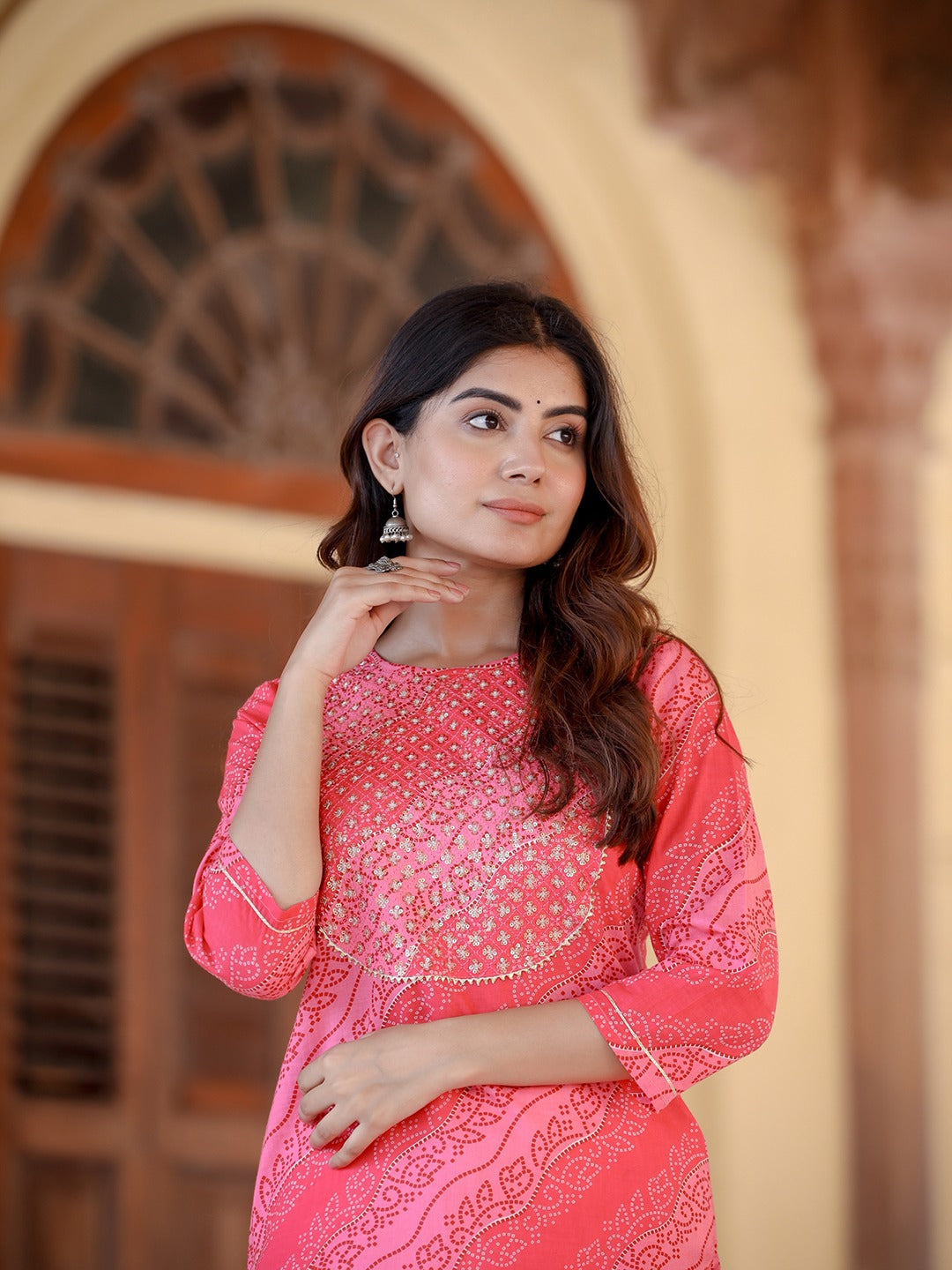 Pink & Offwhite Bhandhej Printed Kurta Set-Yufta Store-9326SETPKS