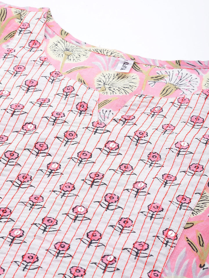 Pink & Offwhite Printed Dupatta Set-Yufta Store-3701SKDPKS