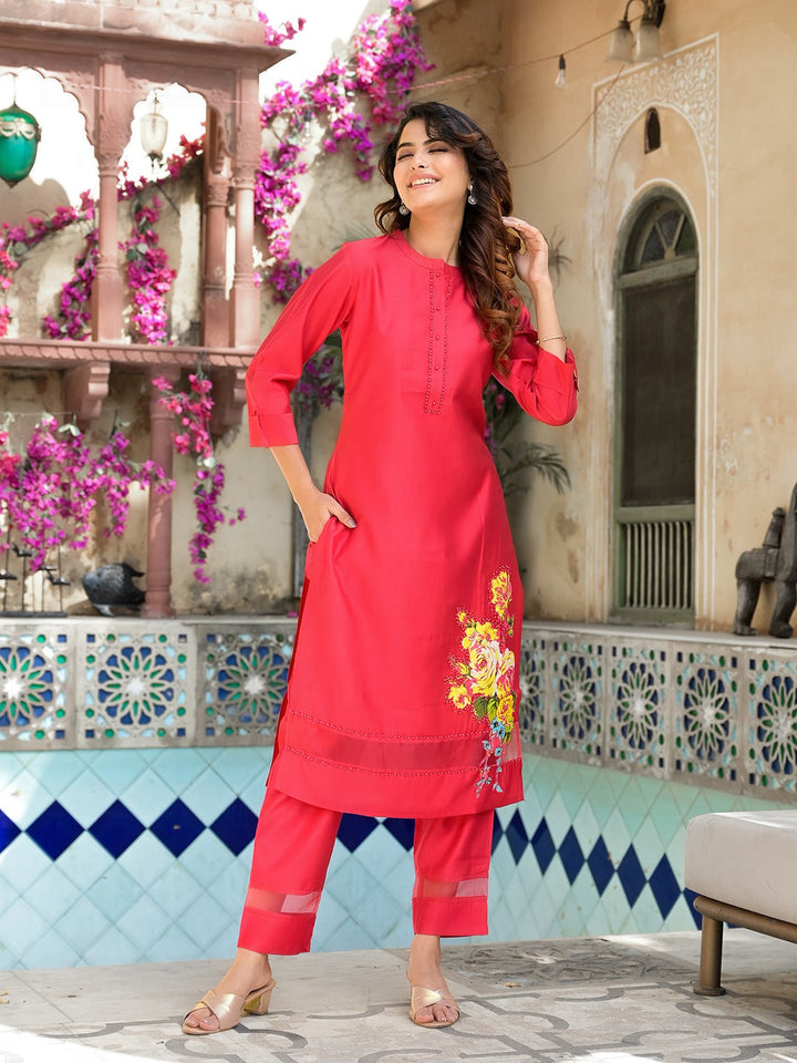 Pink Patch_Work Kurta Trouser Set