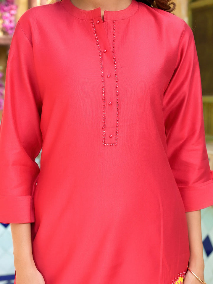 Pink Patch_Work Kurta Trouser Set