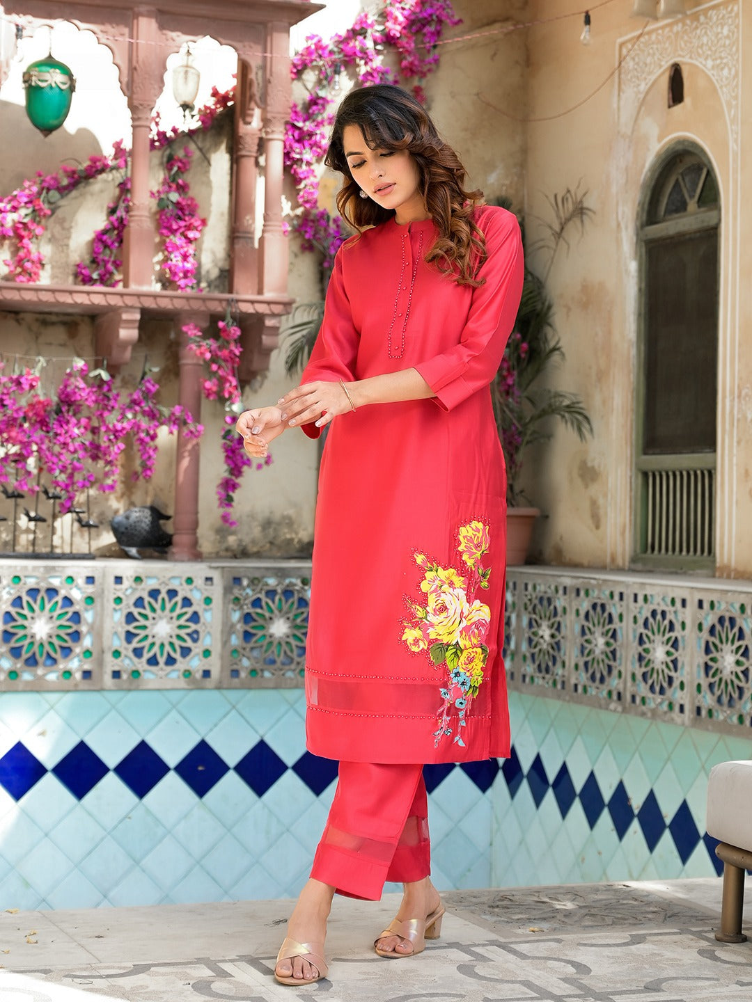 Pink Patch_Work Kurta Trouser Set