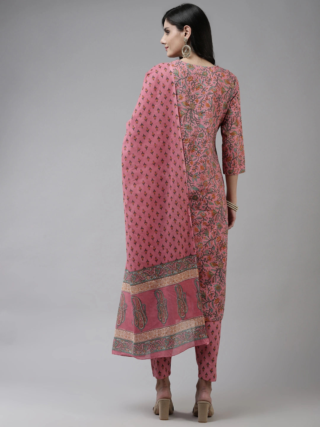 Pink Printed Cotton Dupatta Set-Yufta Store-4772SKDPKM