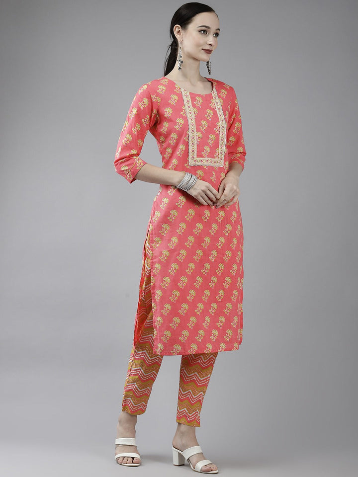 Pink Printed Cotton Dupatta Set-Yufta Store-4779SKDPKM