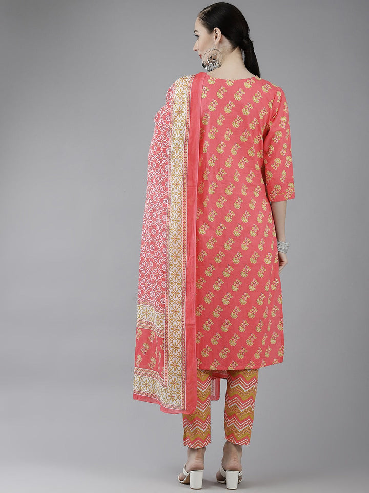 Pink Printed Cotton Dupatta Set-Yufta Store-4779SKDPKM