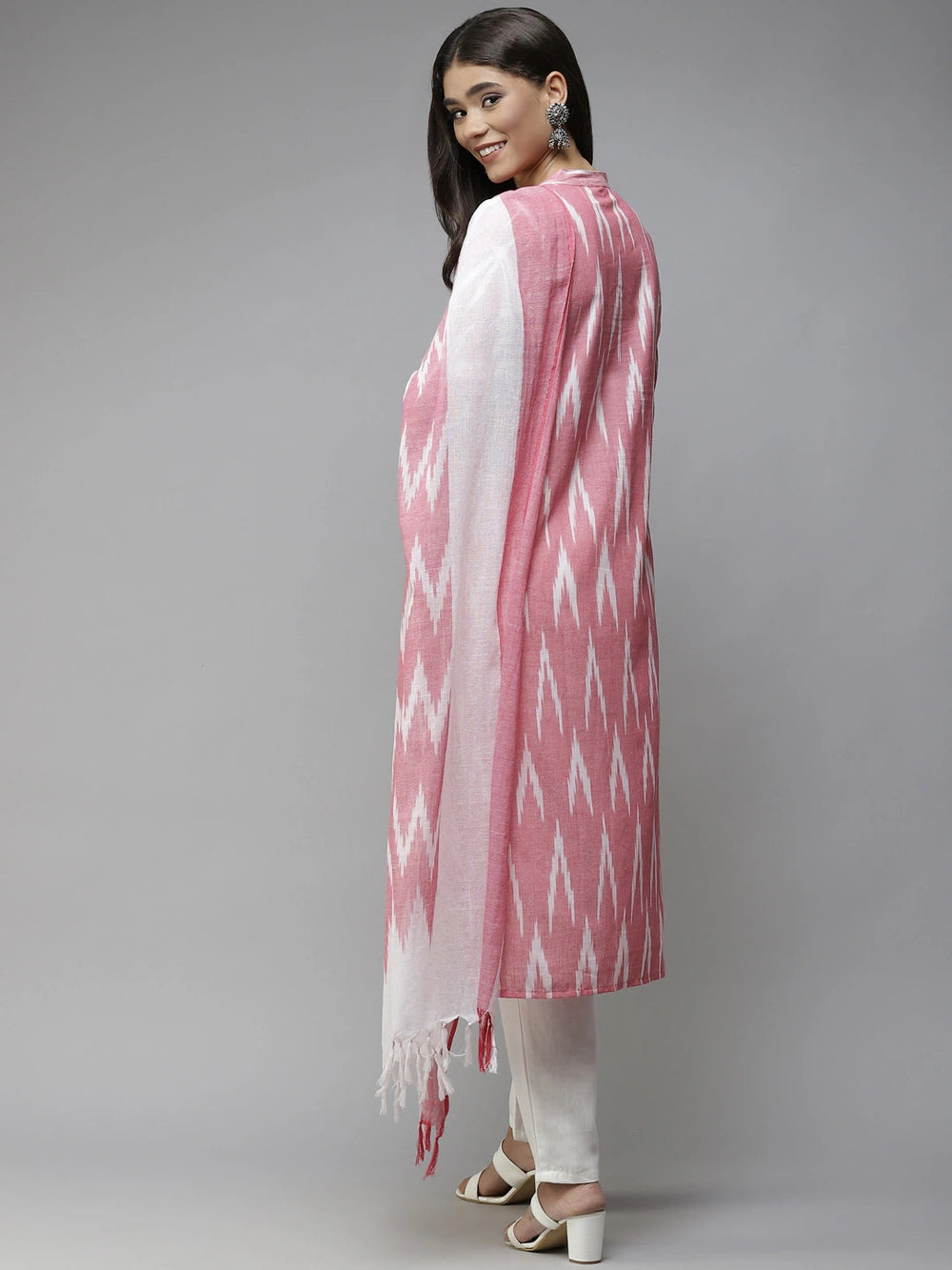 Pink Printed Cotton Dupatta Set-Yufta Store-6008SKDPKM