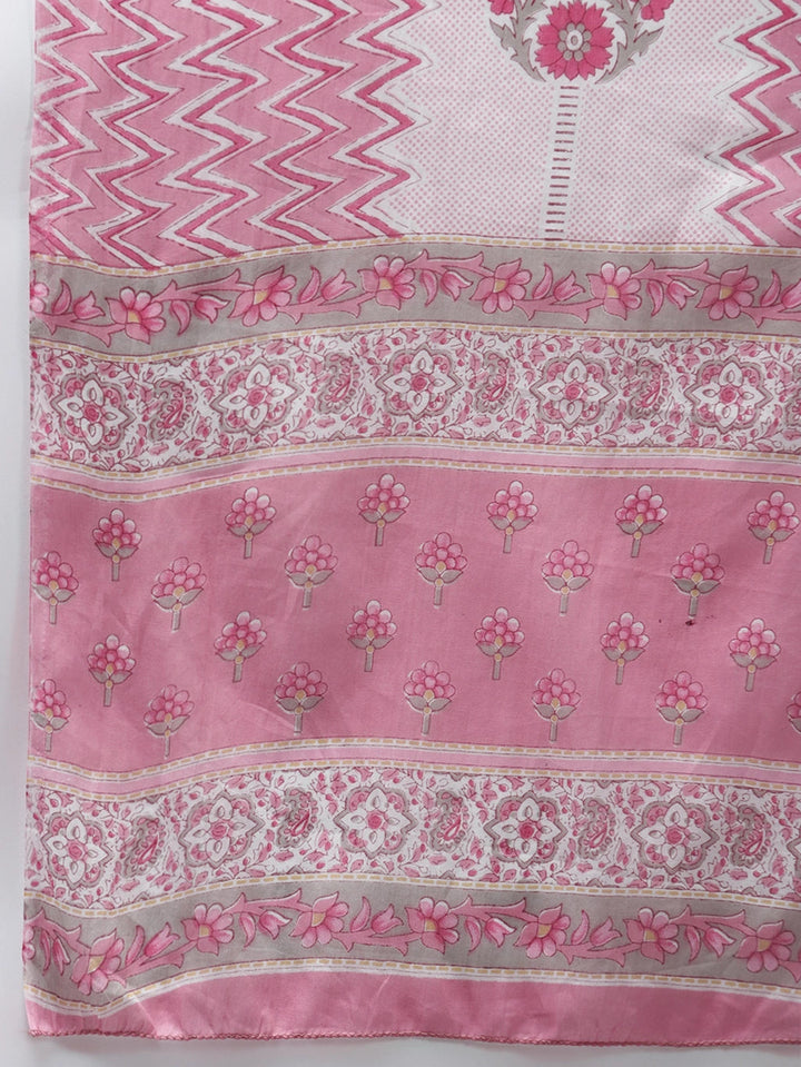 Pink Printed Cotton Dupatta Set-Yufta Store-9839SKDPKS