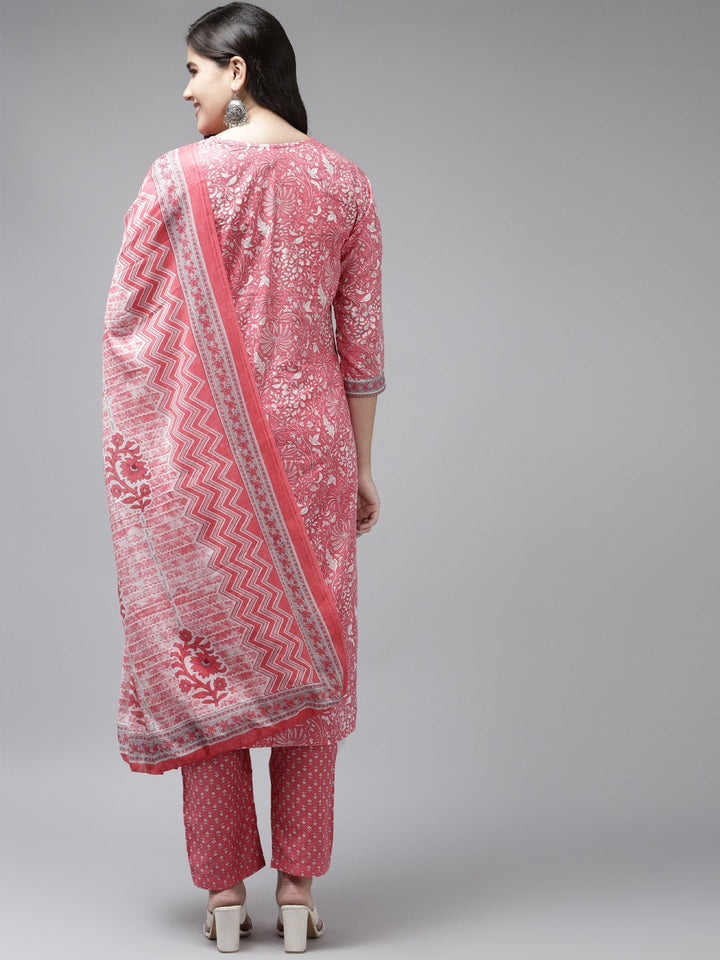 Pink Printed Cotton Dupatta Set-Yufta Store-9842SKDPKS