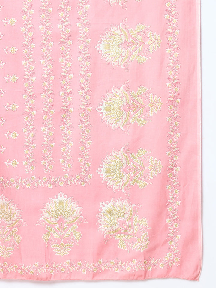 Pink Printed Cotton Kurta Dupatta Set-Yufta Store-6813SKDPKS