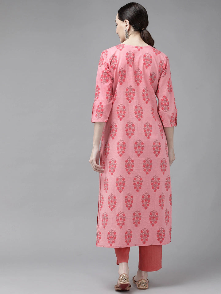 Pink Printed Cotton Kurta-Yufta Store-4788KURPKM