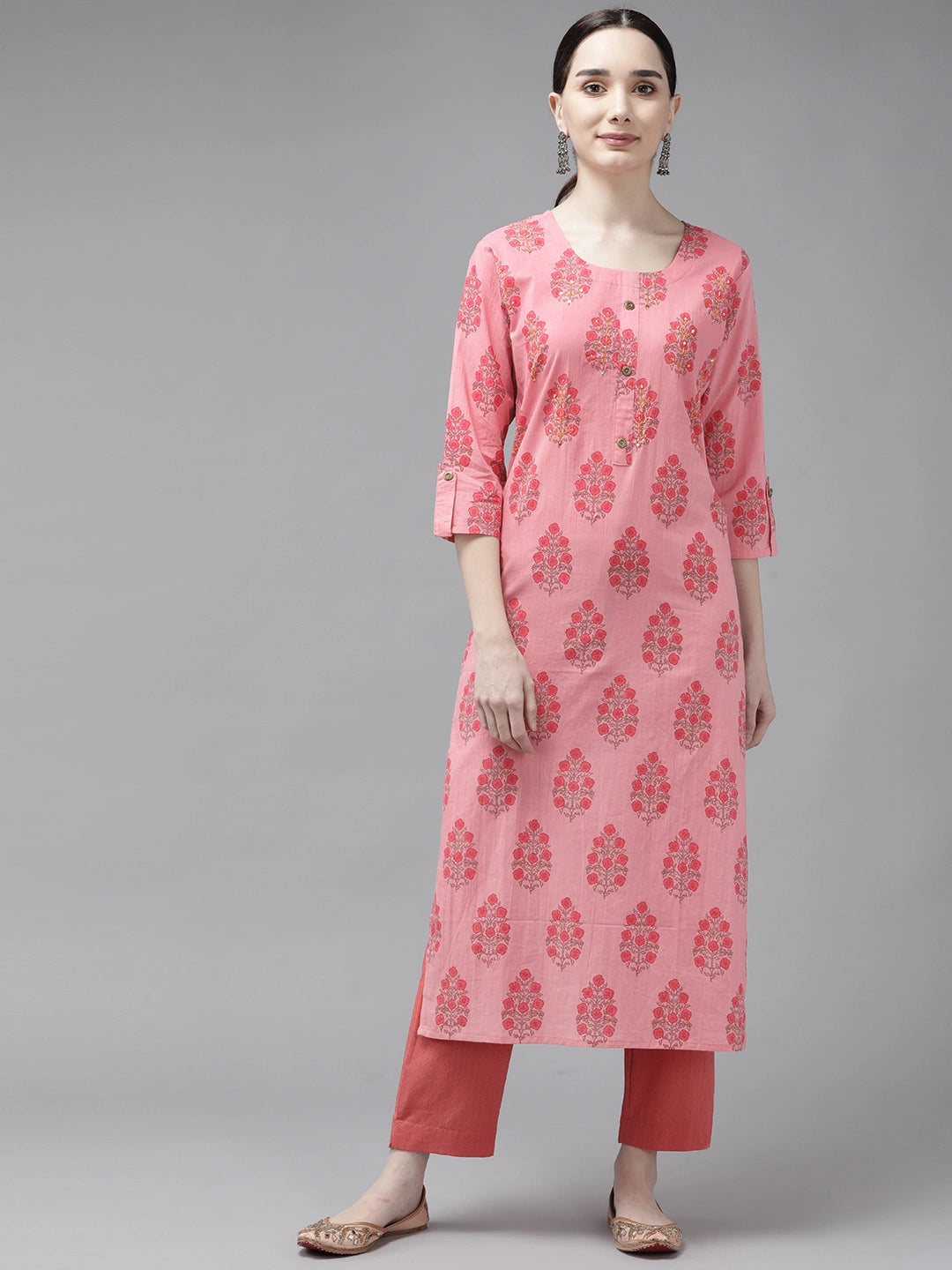 Pink Printed Cotton Kurta-Yufta Store-4788KURPKM