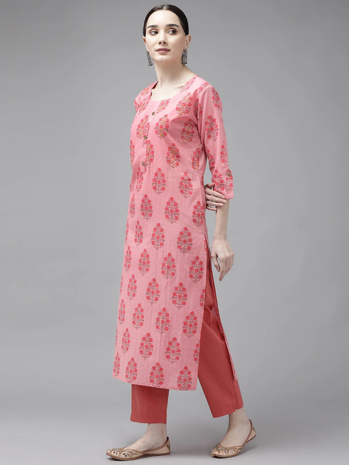 Pink Printed Cotton Kurta-Yufta Store-4788KURPKM