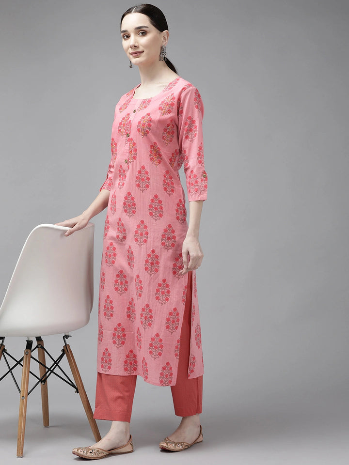 Pink Printed Cotton Kurta-Yufta Store-4788KURPKM