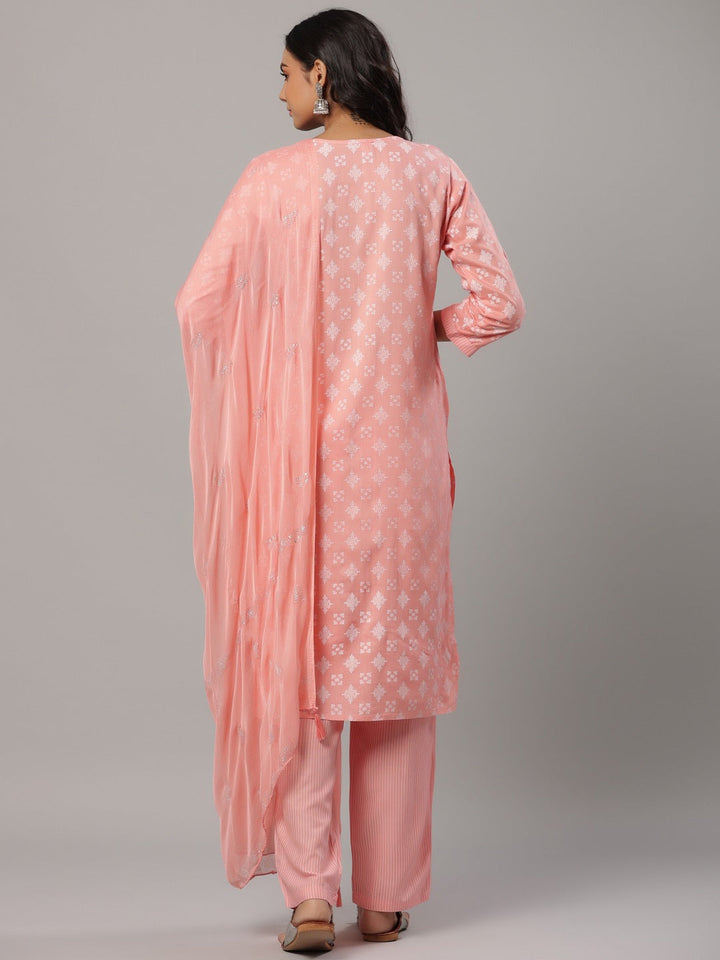 Pink Printed Dupatta Set-Yufta Store-6502SKDPKM