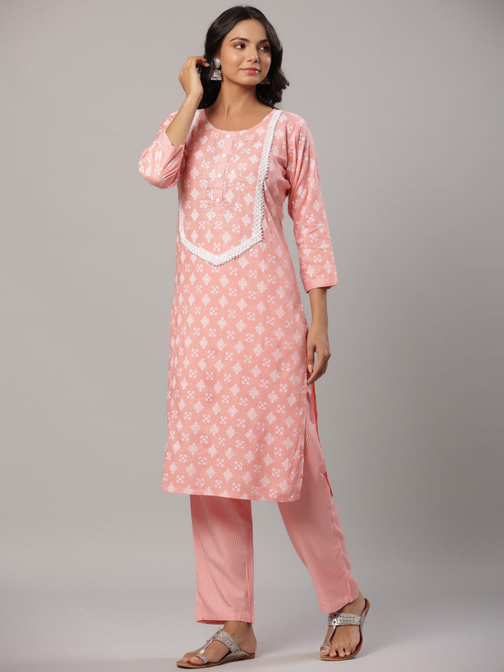 Pink Printed Dupatta Set-Yufta Store-6502SKDPKM