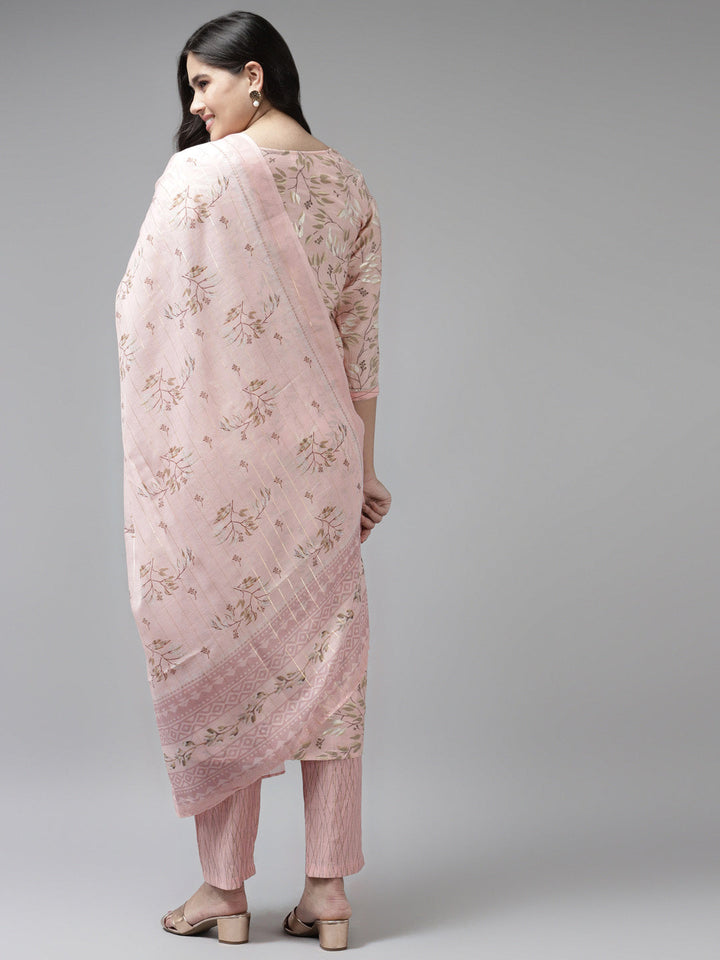 Pink Printed Dupatta Set-Yufta Store-9807SKDPKS