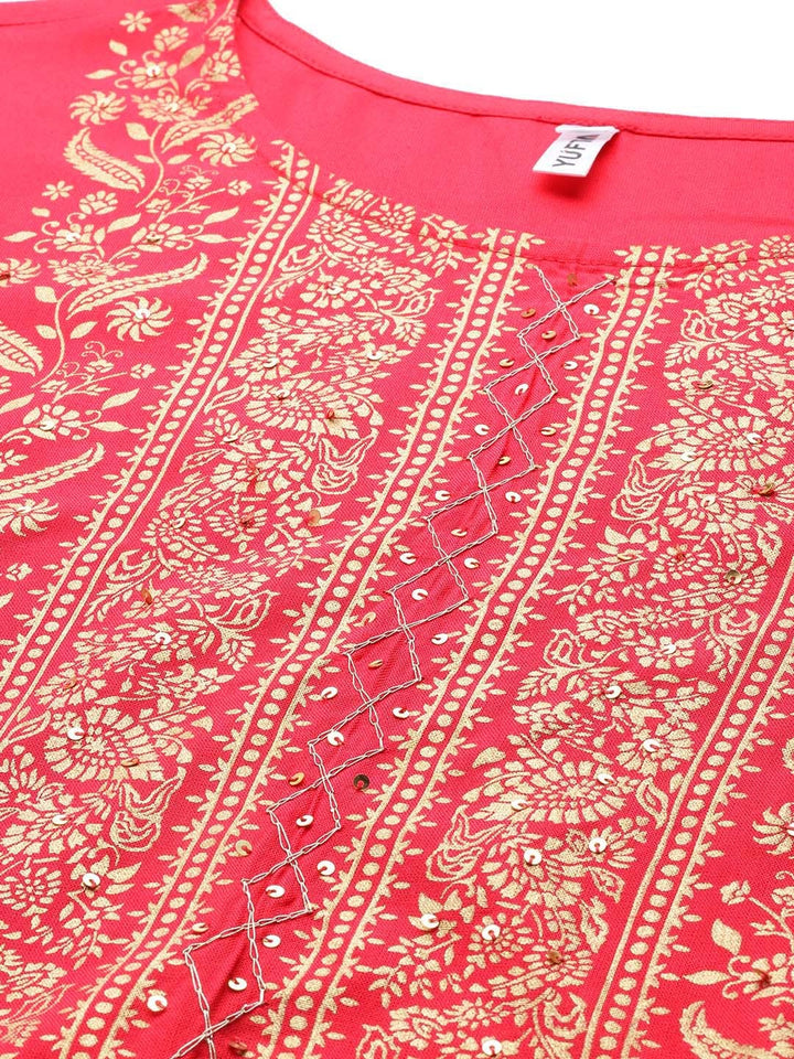 Pink Printed Dupatta Set-Yufta Store-9865SKDPKS