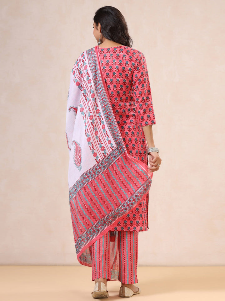 Pink Printed Dupatta Set-Yufta Store-9996SKDPKS