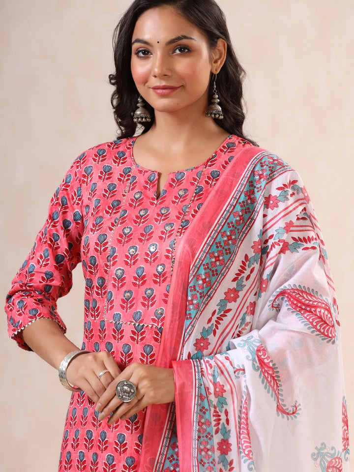 Pink Printed Dupatta Set-Yufta Store-9996SKDPKS