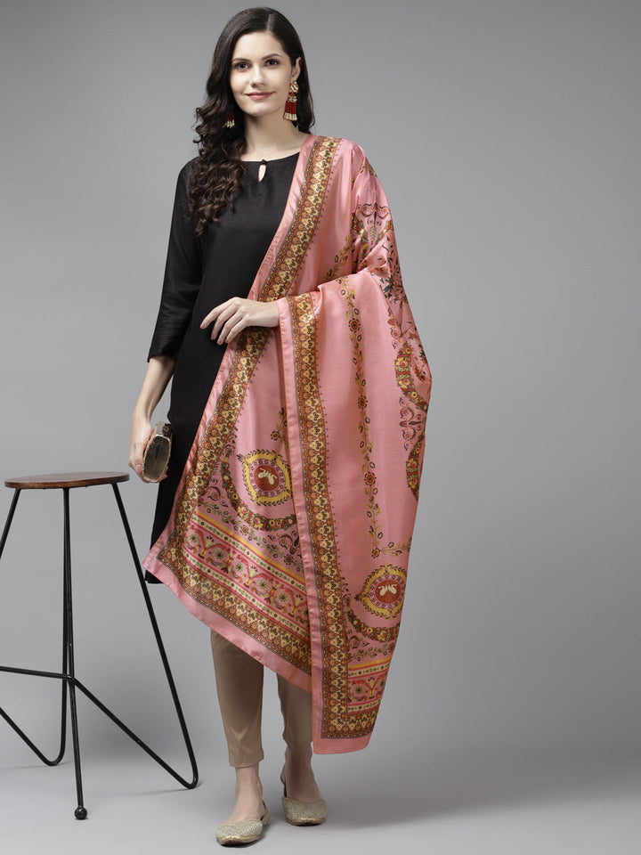 Pink Printed Dupatta-Yufta Store-9373DPTPK