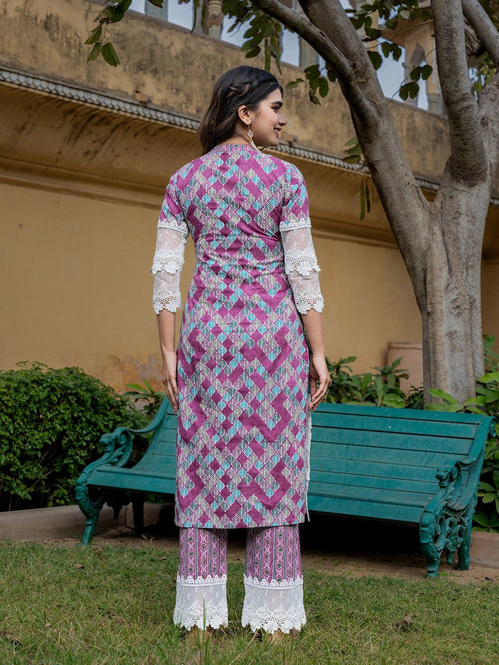 Pink Printed Kurta Dupatta Set-Yufta Store-6803SKDPKS