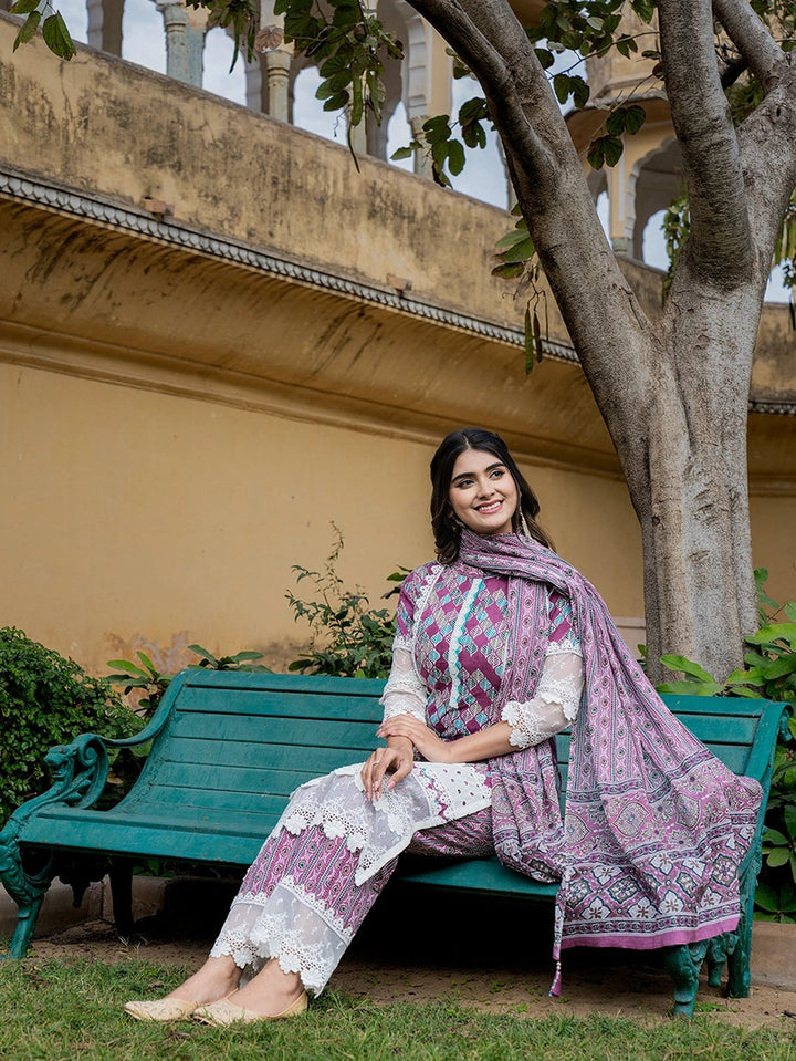 Pink Printed Kurta Dupatta Set-Yufta Store-6803SKDPKS