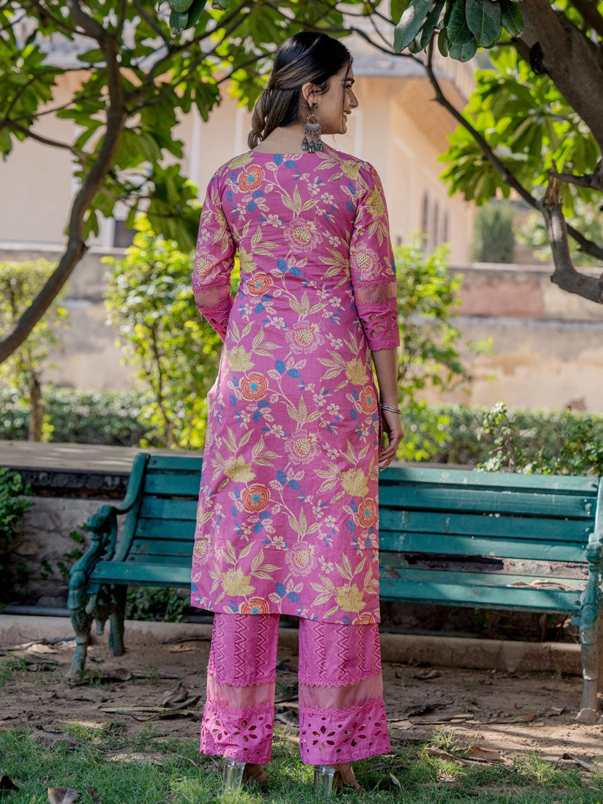 Pink Printed Kurta Pant Dupatta Set-Yufta Store-6801SKDPKS