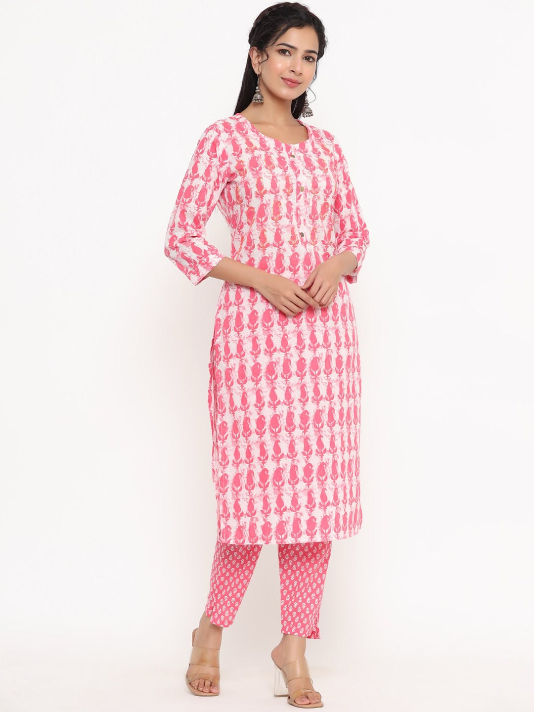 Pink Printed Kurta Set-Yufta Store-4766SETPKM