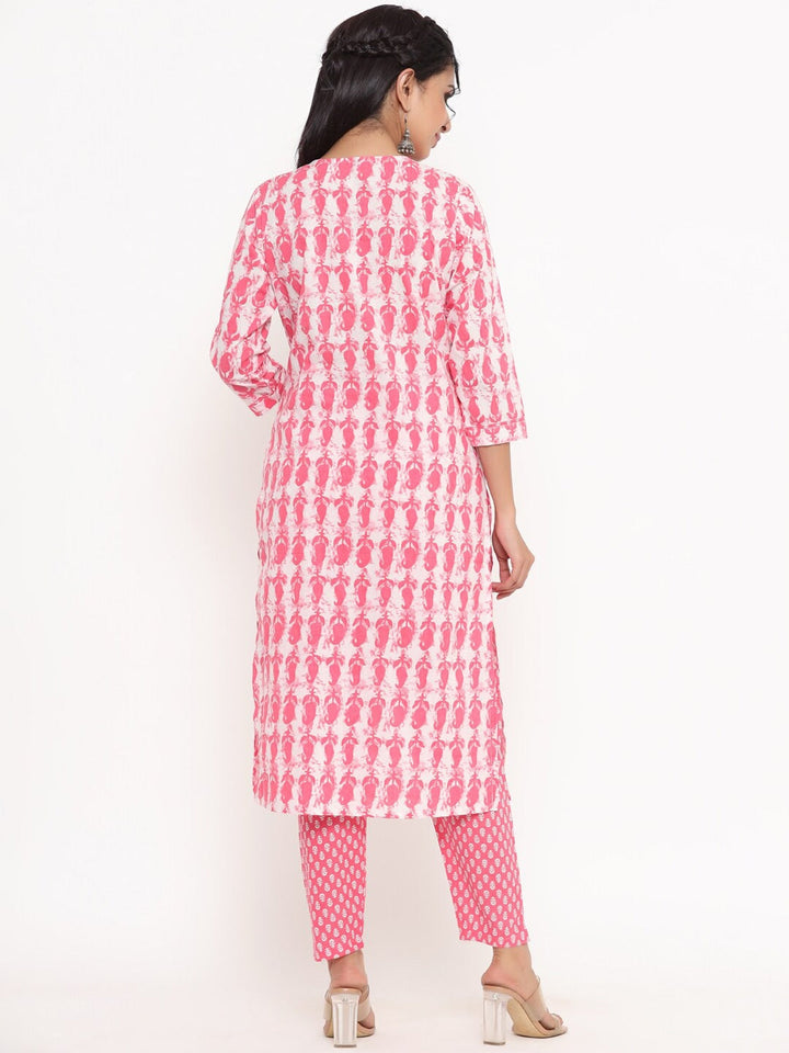 Pink Printed Kurta Set-Yufta Store-4766SETPKM