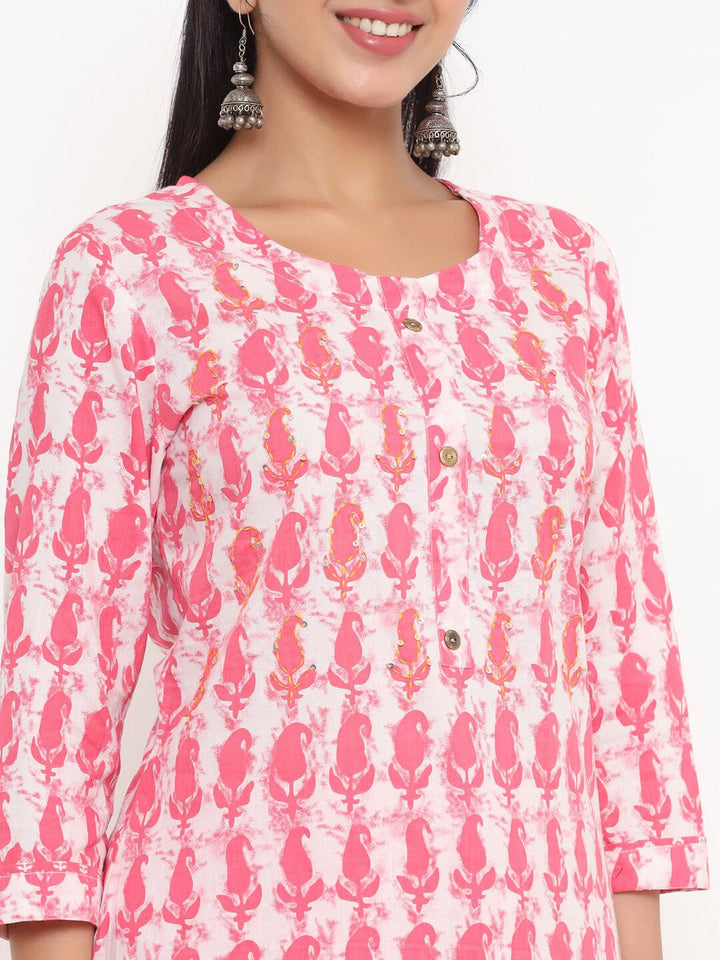 Pink Printed Kurta Set-Yufta Store-4766SETPKM