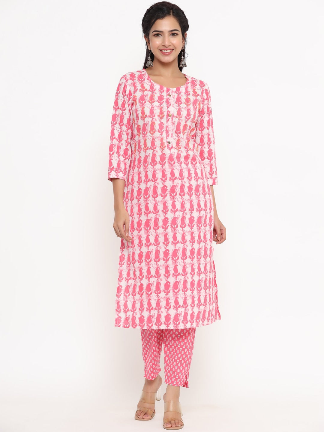 Pink Printed Kurta Set-Yufta Store-4766SETPKM