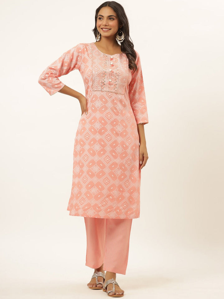 Pink Printed Kurta Set-Yufta Store-6501SETPKM