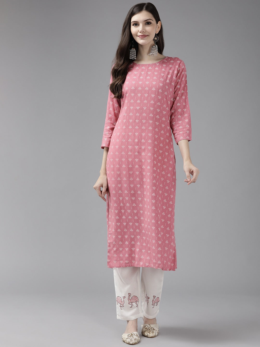 Pink Printed Kurta Set-Yufta Store-9831SETPRS