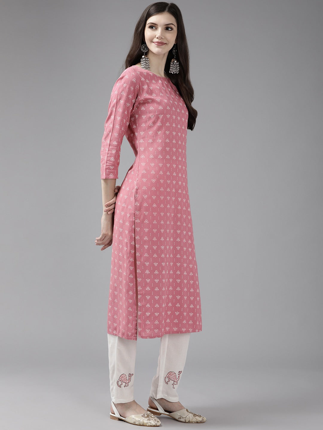 Pink Printed Kurta Set-Yufta Store-9831SETPRS