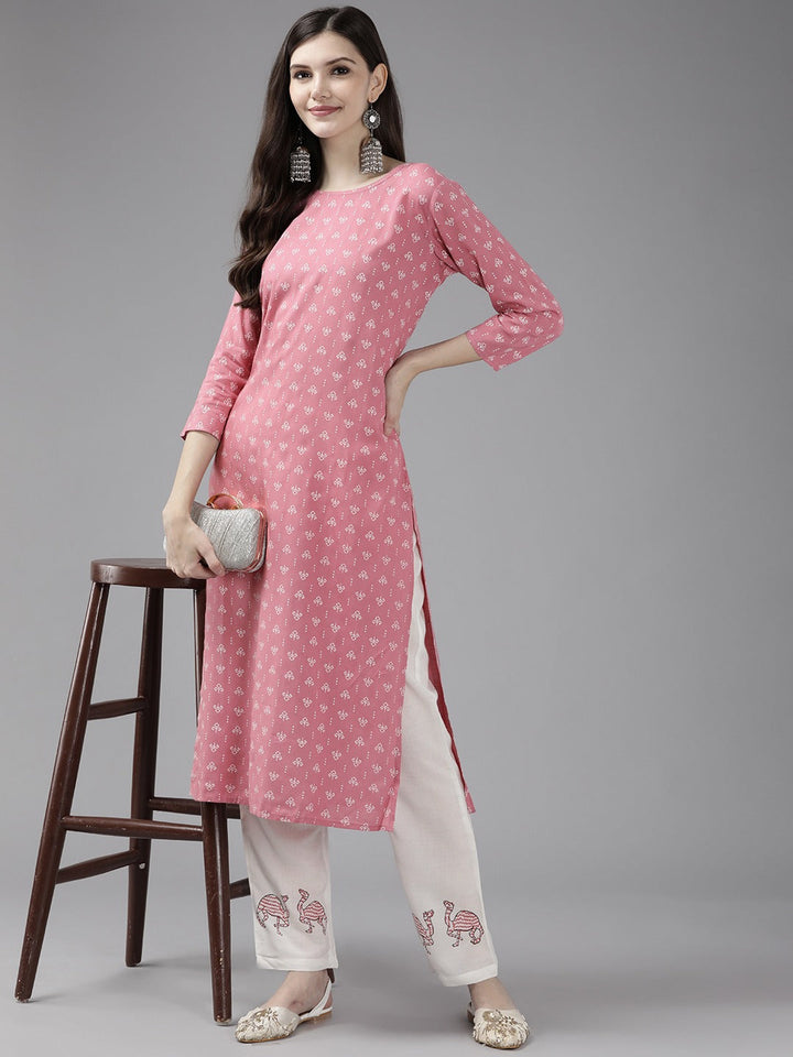 Pink Printed Kurta Set-Yufta Store-9831SETPRS