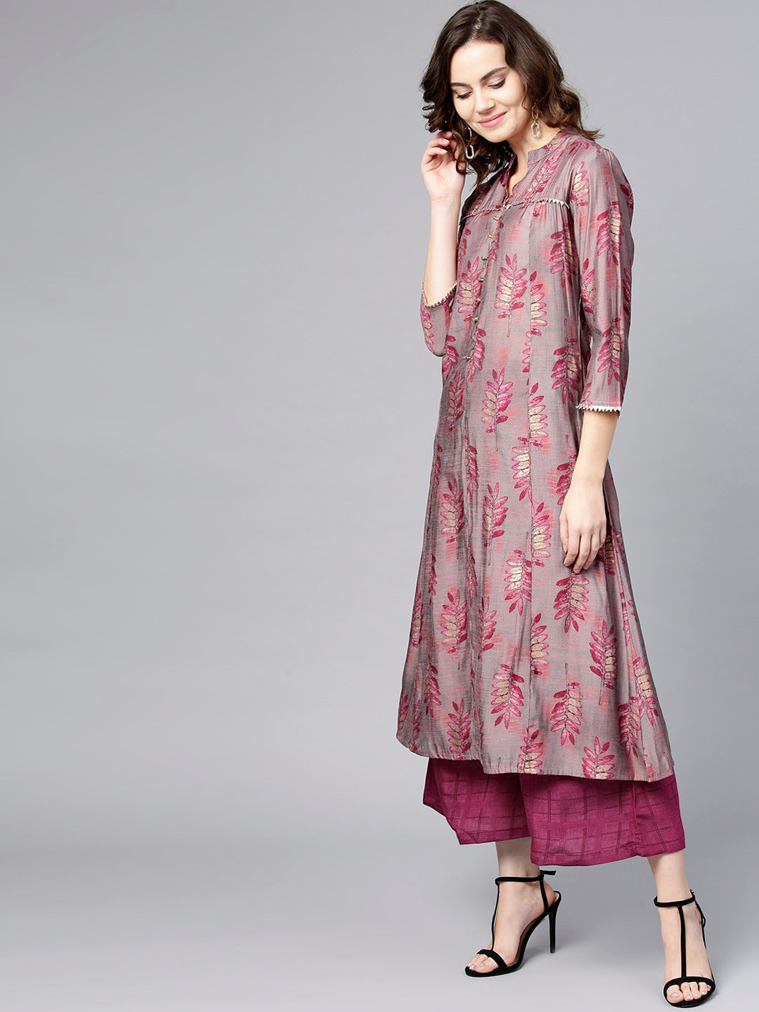 Pink Printed Kurta Set-Yufta Store-YUFNSET2012S