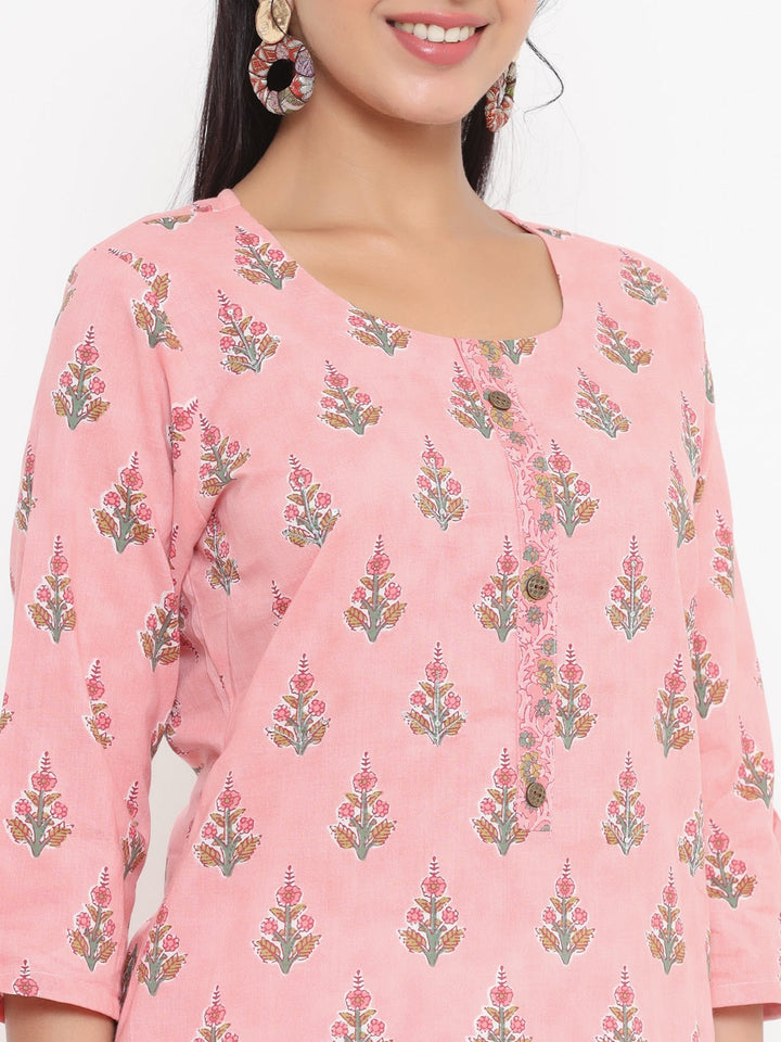 Pink Printed Kurta-Yufta Store-4733KURPKS