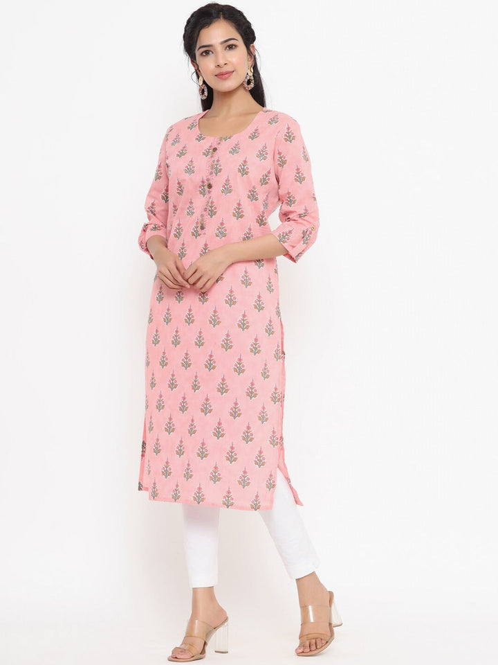 Pink Printed Kurta-Yufta Store-4733KURPKS