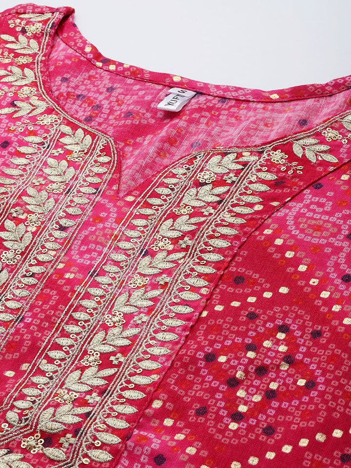 Pink Printed Kurta-Yufta Store-9343KURPKS