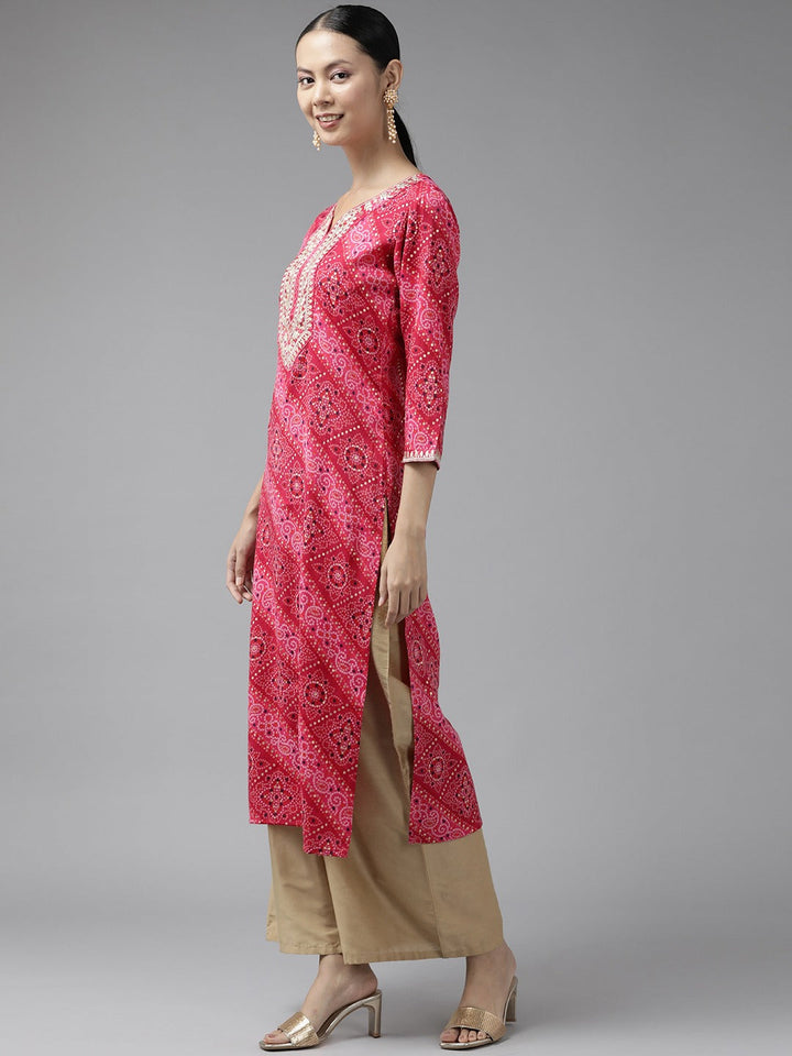 Pink Printed Kurta-Yufta Store-9343KURPKS