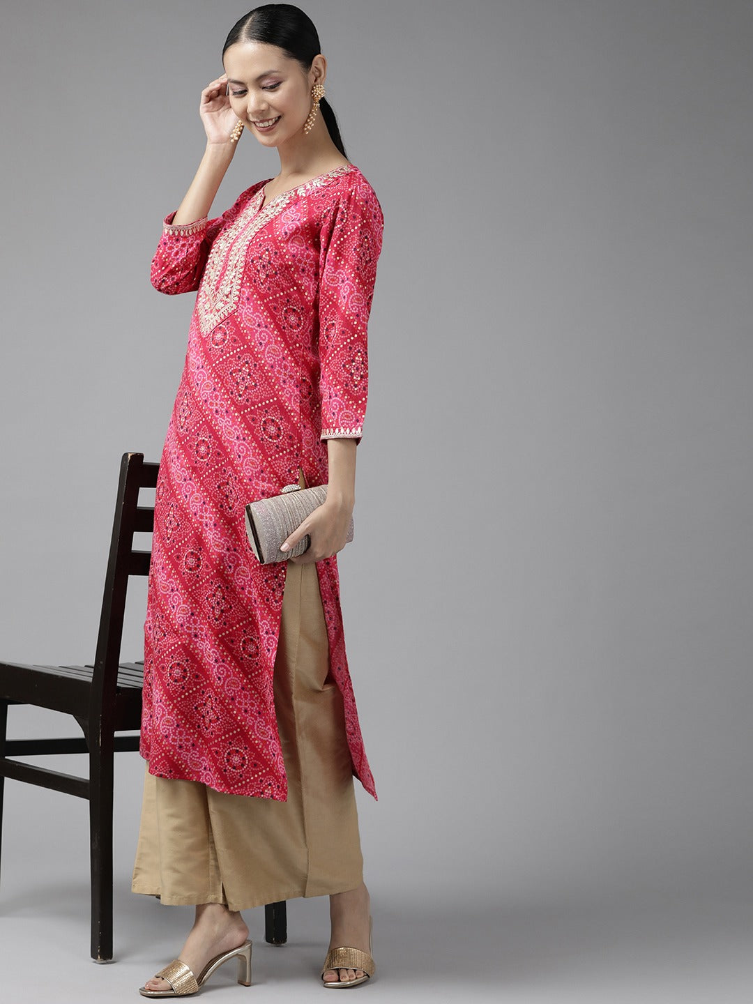 Pink Printed Kurta-Yufta Store-9343KURPKS