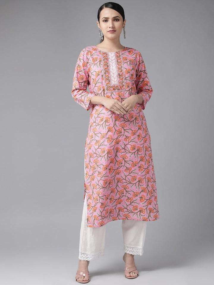 Pink Printed Kurta-Yufta Store-9410KURPKS