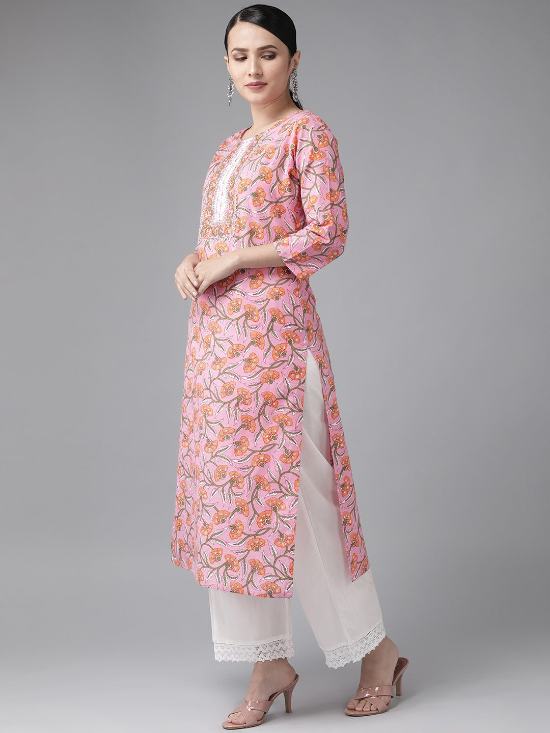 Pink Printed Kurta-Yufta Store-9410KURPKS