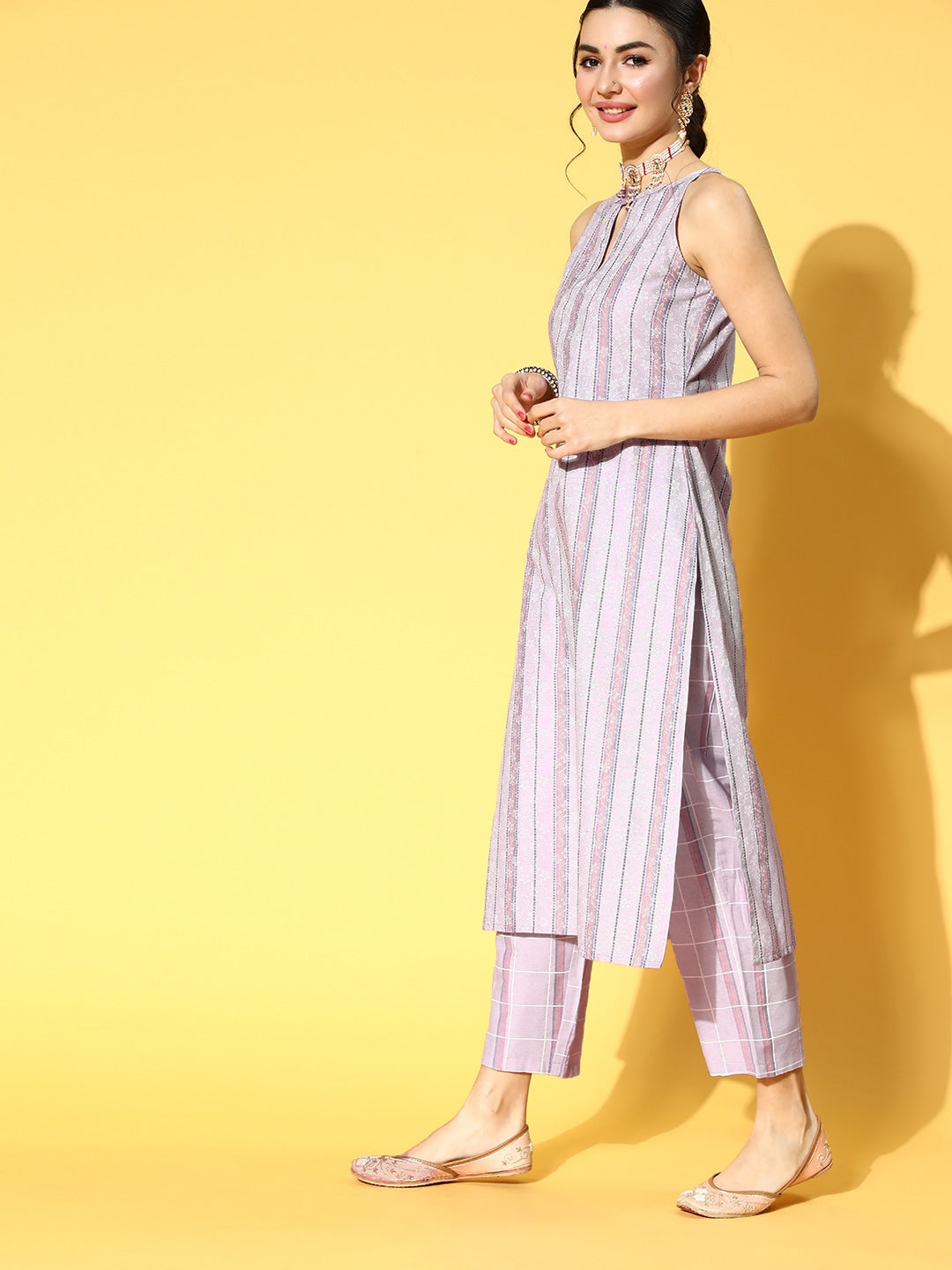 Pink Printed Kurta with Trousers
