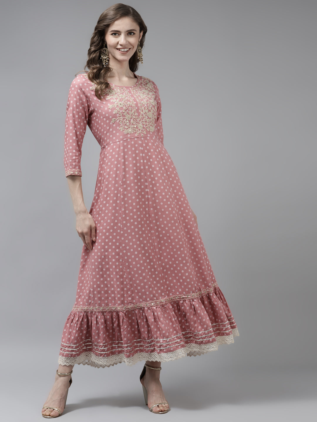 Pink Printed Maxi Dress-Yufta Store-2192DRSPKM