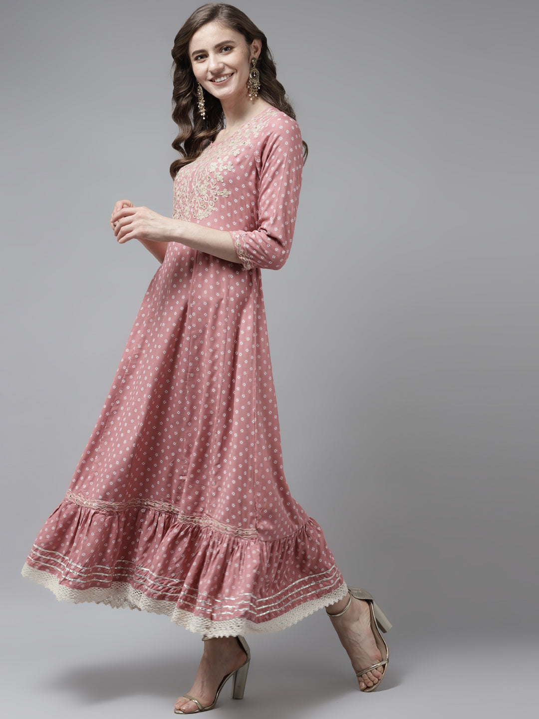 Pink Printed Maxi Dress-Yufta Store-2192DRSPKM