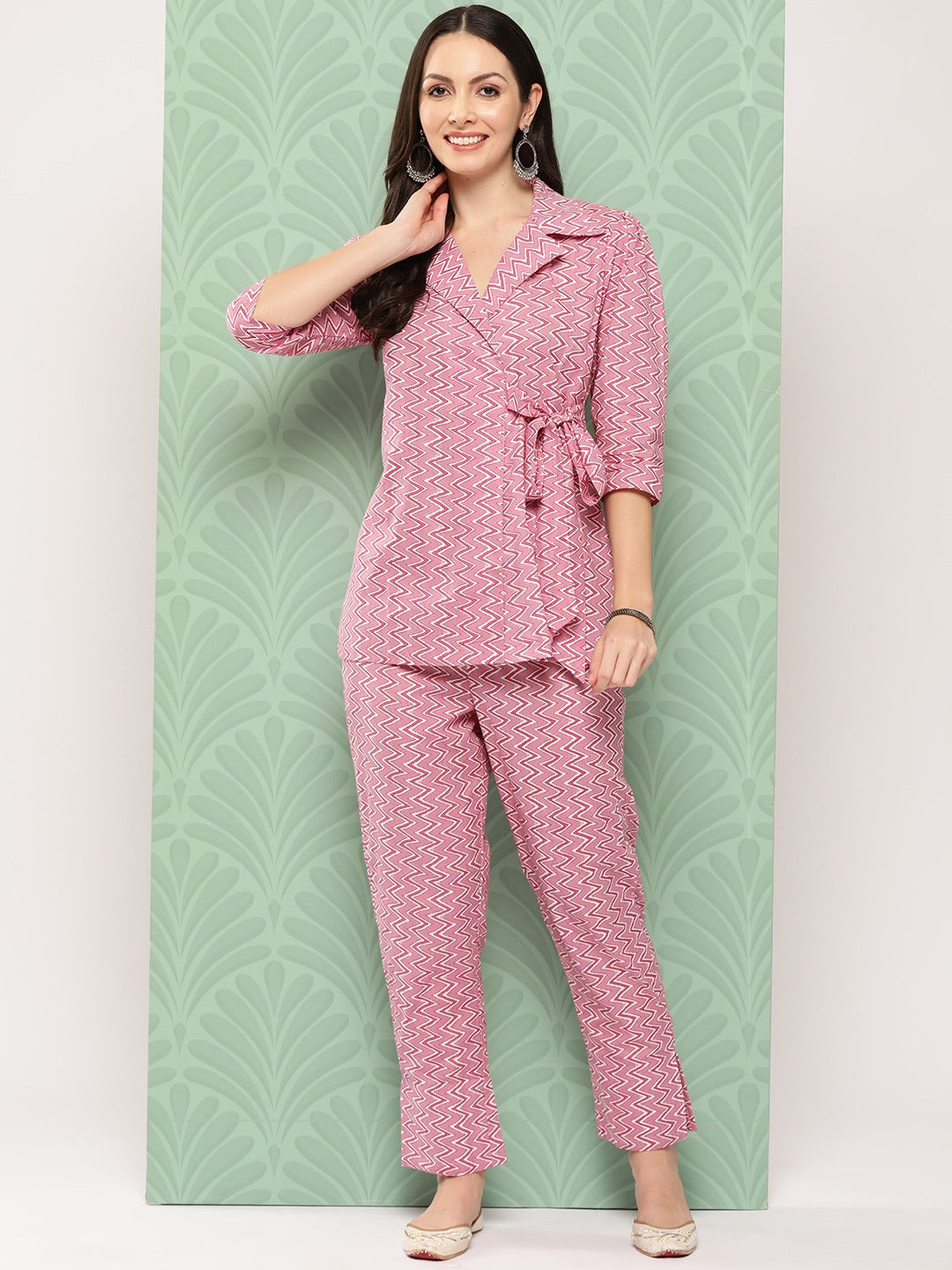 Pink Printed Pure Cotton Top with Trousers-Yufta Store-1465CRDPKS