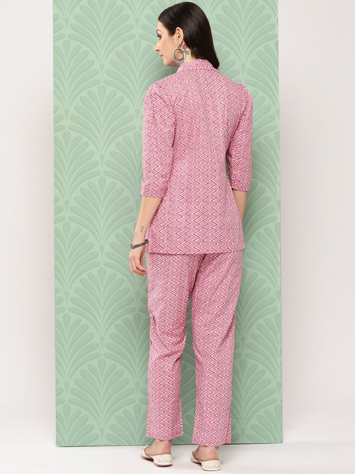 Pink Printed Pure Cotton Top with Trousers-Yufta Store-1465CRDPKS