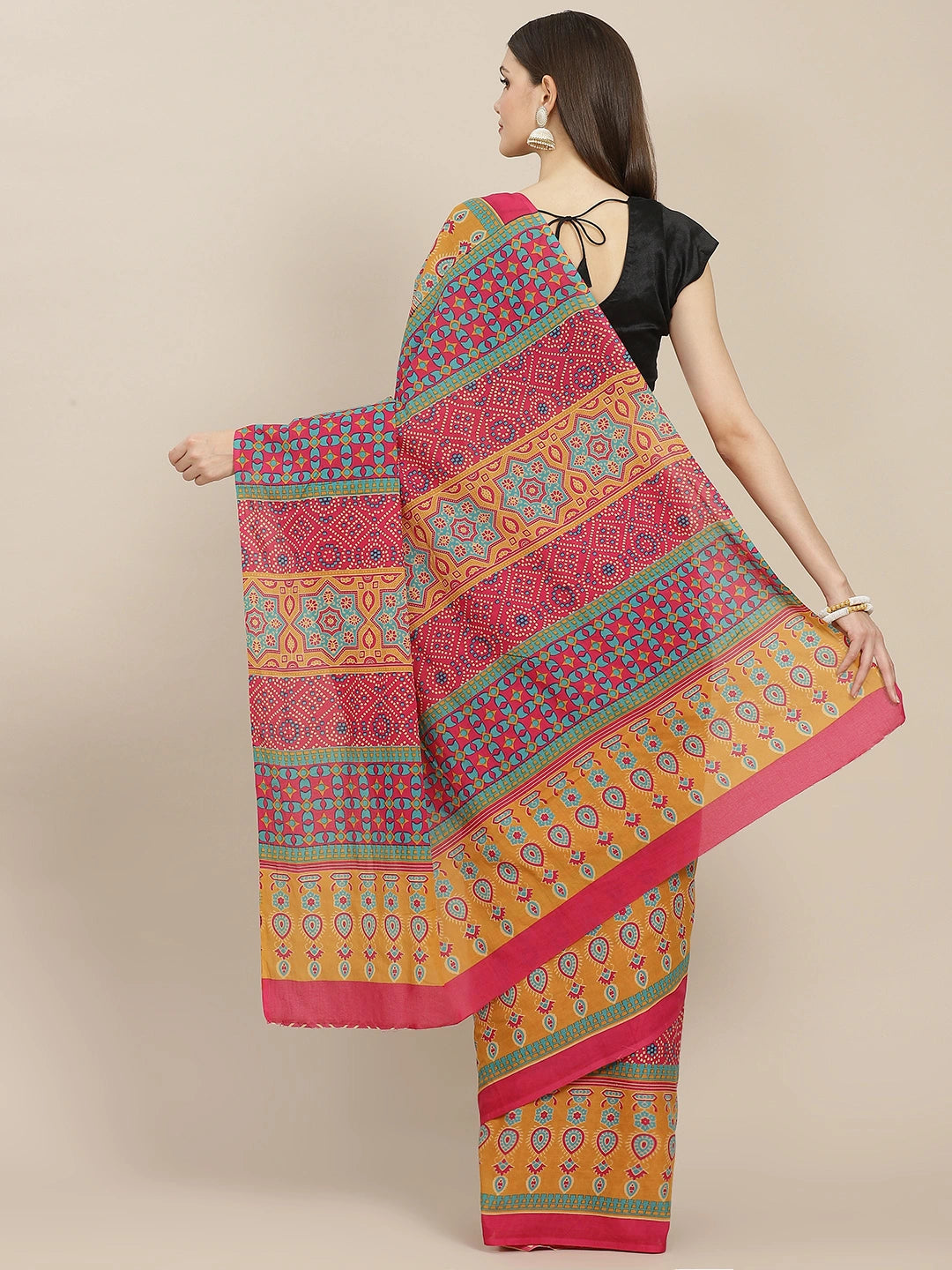 Pink Printed Saree-Yufta Store-6047SARPK