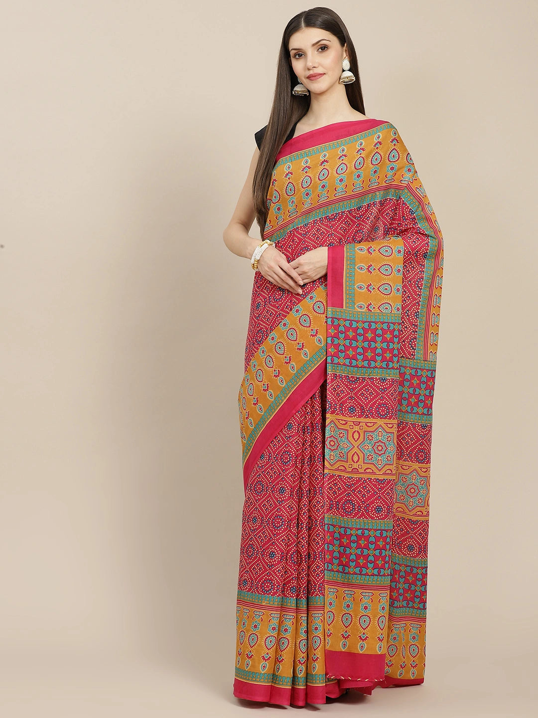 Pink Printed Saree-Yufta Store-6047SARPK