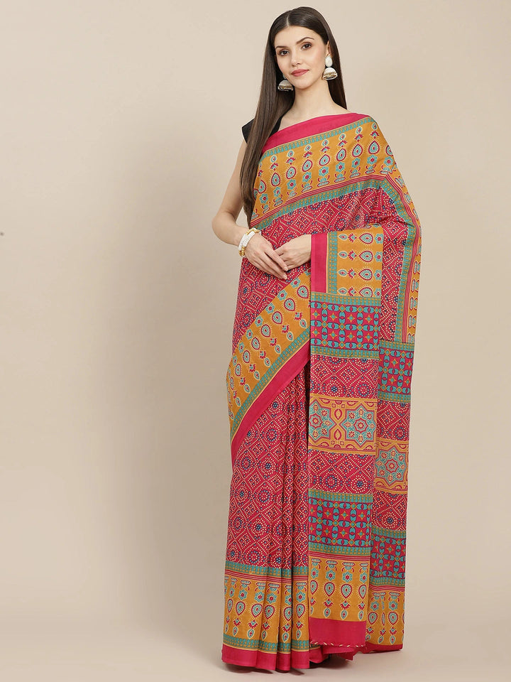 Pink Printed Saree-Yufta Store-6047SARPK